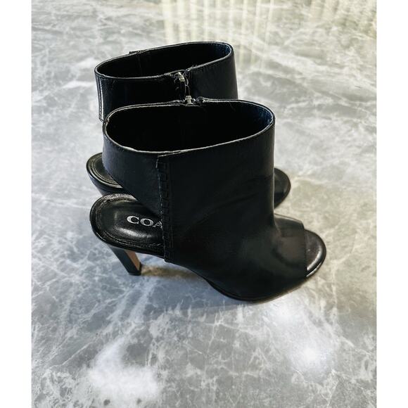COACH Izzie Open Toe Black Leather Zip Up Black Neutral Heels SZ 8B - Picture 2 of 7